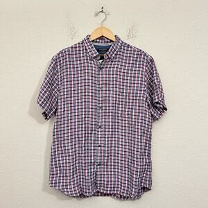 BANANA REPUBLIC Camden Fit Linen Shirt Plaid Button Down Retro Western NWT
